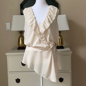 Esley Sleeveless Top Sz M Off White Chiffon Tank Wrap Style Bodice Asymmetric